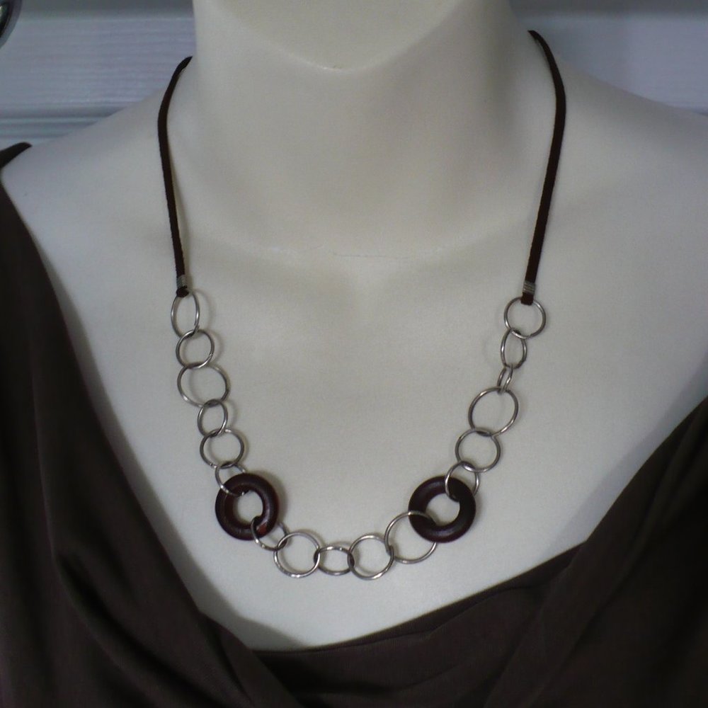 Wood and Leather Necklace Adjustable Layering